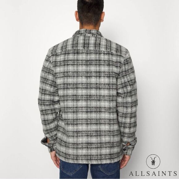 All Saints **NWT** Anvik Sherpa-Lined Wool Blend Check Plaid Jacket Light Grey - Picture 11 of 14